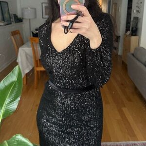 Betsey Johnson Black Sequin Long Sleeve Holiday Dress